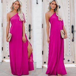 Brand New One Shoulder Magenta Maxi Dress